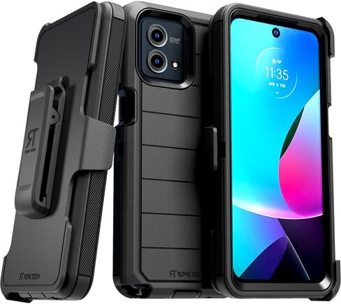 حافظة لهاتف Moto G Stylus 5G (2023) مزودة بمشبك حزام ومسند، حافظة هاتف واقية مزدوجة الطبقات مقاومة للصدمات بدون شاشة لهاتف G Stylus 5G - أسود in Saudi Arabia