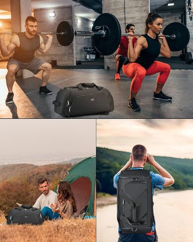 LOKASS Gym Bag for Men/Women-Duffle Sports Bag with Shoe Compartment, Carry On Weekender/Overnight Bag, Waterproof Gym Backpack Travel Bag for Camping (Grey, Large) in Kuwait