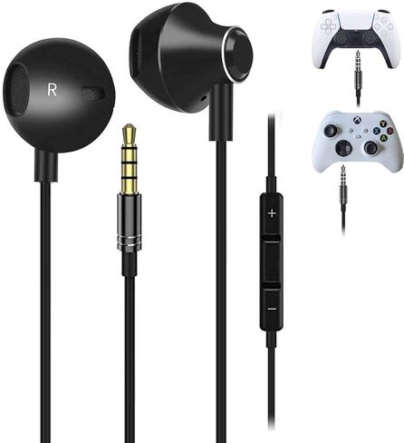 S&H 3.5MM Gaming Earbuds for PS4, PS5, New Xbox One, Cellphones, PC, Laptop, Earphones Wired Stereo Bass in-Ear HiFi Stereo Headphones with Microphone and Volume-Control (Black) in Saudi Arabia