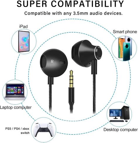 S&H 3.5MM Gaming Earbuds for PS4, PS5, New Xbox One, Cellphones, PC, Laptop, Earphones Wired Stereo Bass in-Ear HiFi Stereo Headphones with Microphone and Volume-Control (Black) in Saudi Arabia