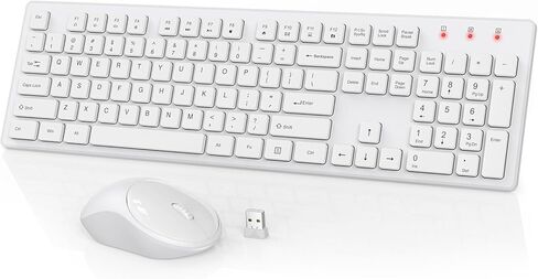 مجموعة لوحة مفاتيح وماوس لاسلكية، مجموعة ماوس لوحة مفاتيح USB لاسلكية كاملة الحجم، عمر بطارية طويل، اتصال مجاني بسرعة 2.4 جيجا هرتز، للكمبيوتر/الكمبيوتر المحمول/ويندوز/ماك، أبيض in Kuwait