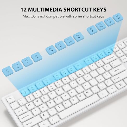 مجموعة لوحة مفاتيح وماوس لاسلكية، مجموعة ماوس لوحة مفاتيح USB لاسلكية كاملة الحجم، عمر بطارية طويل، اتصال مجاني بسرعة 2.4 جيجا هرتز، للكمبيوتر/الكمبيوتر المحمول/ويندوز/ماك، أبيض in Kuwait