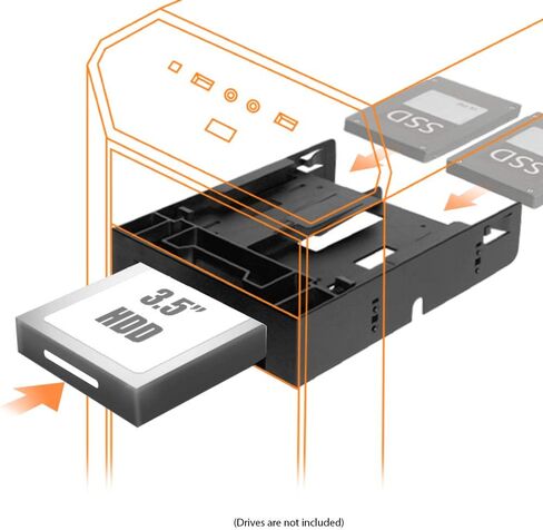 ICY DOCK Flex-FIT Trio 3.5-5.25 بوصة طقم تحويل للخليج الأمامي مع 2X 2.5 بوصة HDD/SSD Bay إضافية، BPSCS27273-MB343SP، أسود، 2X SSD و1x HDD in Kuwait