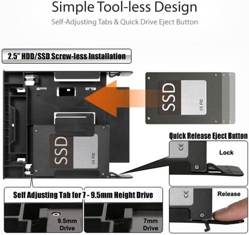 ICY DOCK Flex-FIT Trio 3.5-5.25 بوصة طقم تحويل للخليج الأمامي مع 2X 2.5 بوصة HDD/SSD Bay إضافية، BPSCS27273-MB343SP، أسود، 2X SSD و1x HDD in Kuwait
