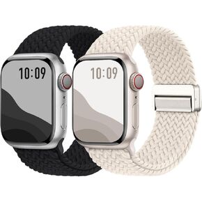 Magnetic Braided Solo Loop Compatible with Apple Watch Band 40mm 41mm 38mm 45mm 44mm 42mm 46mm 49mm Women Men, Stretchy Elastic Wristband Strap for iWatch SE SE 2 Series 10 9 8 7 6 5 4 3 Ultra Ultra 2