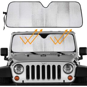 Big Hippo Windshield Sun Shade for 2007-2023 Wrangler Rubicon Sahara TJ JK JKU 2 & 4 Door-Blocks UV Rays Sun Visor Protector,Car Sun Shade Keep Your Vehicle Cool,Car Window Shade