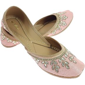 Fulkari Women's Dolli Gold Genuine Soft Leather Embroidered Jutis | Bite and Pinch Free Jutti | Punjabi Formal Juttis | Girl's Wedding Flat Ladies Mojari | Formal Ethnic Juti |