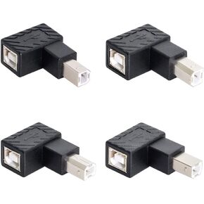 xiwai 4pcs/lot USB Type-B 2.0 Male to Female Extension Adapter Horizontal L Size Vertical Angled 90 Degree Converter for Camera, Piano,PLC, AIO