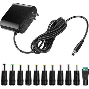 AC/DC 12V1000mA Power Adapter with 11 Tips, Regulated 12 Volts 1A Power Supply Cord for Light Pad, LED Strip Light, Camera, BT Speaker, GPS, Webcam, Router, Keyboard, DVR, NVR,12V Transformer (12V 1A)