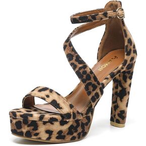 Amoji Women's Block Heels 4 Inch Platform Ankle Strap Lady Heeled Sandals FZ325