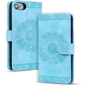 Flip Case for iPhone 15 Pro Max 6.7 Inch Cover, Vintage Premium PU Leather Wallet Phone Case with Mandala Embossed Design Cover for iPhone 15 Pro Max 6.7" - Red