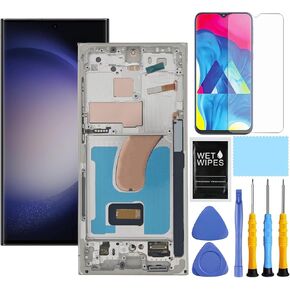 【فقط للإصدار الأمريكي】 استبدال شاشة AMOLED لهاتف Samsung Galaxy S23 Ultra 5G مع إطار لهاتف Samsung S23 Ultra SM-S918u S918a S918w LCD مجموعة شاشة تعمل باللمس مع أدوات فضية in Kuwait