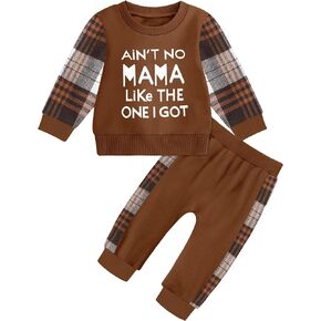 Baby Boy Clothes Letter Printed Toddler Boy Clothes Plaid Long Sleeve Pullover 2 Piece Pant Sets Baby Boy Outfits