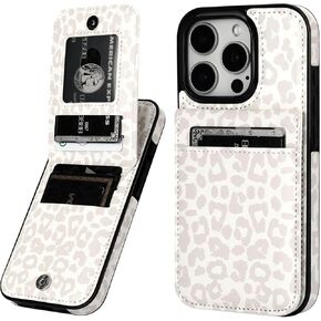 Vaburs Compatible with iPhone 16 Pro Case Wallet with Credit Card Holder, Black Leopard Cheetah Pattern Flip Premium PU Leather Magnetic Closure Shockproof Protective Cover 6.3"