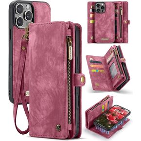 Kowauri Wallet Case for iPhone 16 Pro Max, Zipper Purse Folio Leather Wallet with Card Holder Wrist Strap Detachable Magnetic Shockproof Protective Back Case for iPhone 16 Pro Max 6.9 inch (Black)