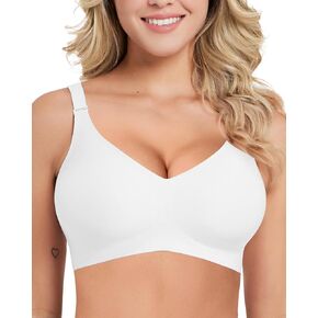 Falorda Wireless Bras for Women No Underwire, Seamless Bras Smooth Soft V Neck Full Coverage Comfort Bra with Extender