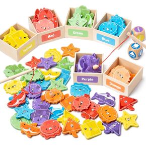 Busy edition Montessori Toys for Toddlers, Wooden Magnetic Fishing Games for Kids 3-5, Color Sorting Educational Toys for 3+ Year Old Boys Girls, Preschool Learning Toys for Toddlers 2-4 Years