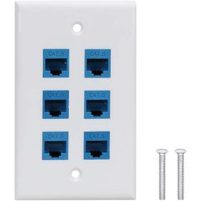 LinaLife 6 Gang 6 Port Clipsal 2000 Compatible Wall Plate with CAT6 RJ45 Data Network LAN Jack RJ45 Cat6 Female to Female Jack Inline Coupler Plates Ethernet Cable Faceplates