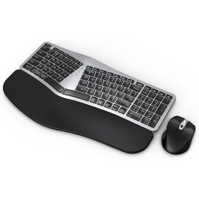 MK960 Ergo Wireless Keyboard Mouse Combo, Bluetooth/2.4G Split Design Keyboard with Palm Rest and 4 Level DPI Adjustable Wireless Mouse, Multi-Device, Rechargeable, for Windows/Mac/Android(Silver)