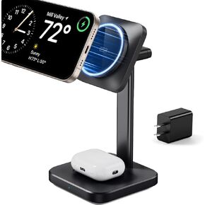 ESR 2 in 1 Charging Station for Apple, MagSafe Charger Stand for iPhone [Certified], Magsafe Charging Station for Multiple Devices iPhone 15/14/13/12, Apple Watch, & AirPods, Black