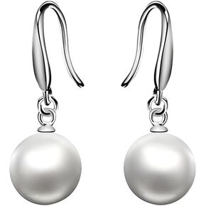 Statement Pearl Sparkling Earrings for Women, 925 Sterling Silver Dangle Star Earrings, Trendy Cubic Zirconia Drop Earrings for Wedding Jewelry Christmas Valentine's Day Mother's Day