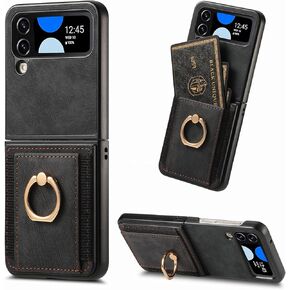 Asuwish Compatible with Samsung Galaxy Z Flip 3 5G 2021 Wallet Case and Card Slot Shockproof Protective Case Metal Ring Holder Stand Kickstand Cell Phone Cover for ZFlip3 Z3 Flip3 3Z Women Men Purple