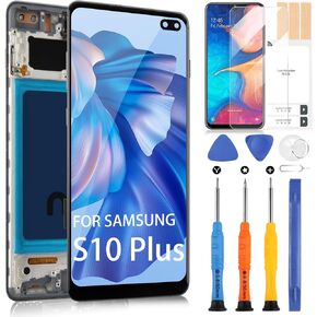 for Samsung Galaxy S10 Plus Screen Replacement for Samsung s10+ LCD Display G975F G975U G975W 6.4" Touch Screen Digitizer Full Assembly with Frame (Black Without Fingerprint Function)