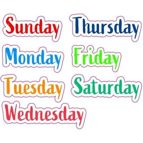 AK- Days of The Week Vinyl Stickers for Laptop | Tablet | Car | Truck | Any Smooth Surface: Size 5 inches