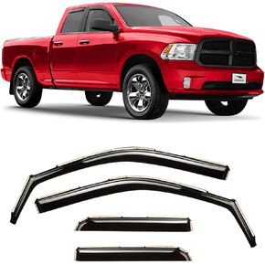 Voron Glass in-Channel Extra Durable Rain Guards for Trucks Dodge Ram 1500 2009-2018 Quad Cab, Window Deflectors, Vent Window Visors, 4Pieces - 230099