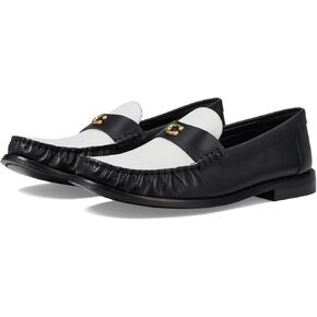 Coach Women's Jolene Leather Loafer, Black/Optic White, 5