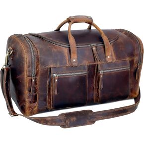 24" Duffel Vintage Classic Style with Modern Outlook Retro Thick Full Grain Cowhide Handmade Leather Gym Weekender Overnight Luggage Bag