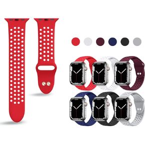 6 Pack Bands Compatible with Apple Watch Band 38mm 40mm 41mm 42mm 44mm 45mm, Soft Silicone Sport Wristbands Replacement Strap for iWatch Series SE 7 6 5 4 3 2 1 Sport Edition for Women Men