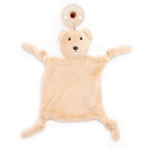 Bella Tunno Bubbi Buddy – Soft, Plush Lovey Pacifier Holder for Baby Pacifiers to Soothe, Comfort, and Bring Baby Teething Relief, Colorful Animal-Themed Baby Lovey (Bear)