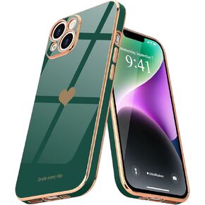 Teageo for iPhone 14 Plus Case for Women Girl Cute Love Heart Luxury Plating Soft Bling Back Cover Raised Full Camera Protection Bumper Silicone Shockproof Phone Case for iPhone 14 Plus, Lavender