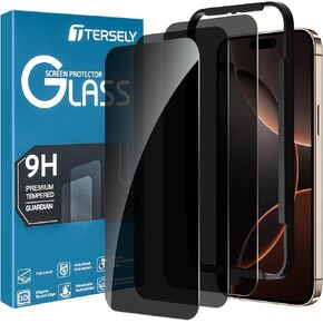T Tersely [3-Pack] Privacy Screen Protector for iPhone 16 Pro (6.3inch) with Installation Alignment Frame,Edge to Edge Protection Full Cover Private Anti-Spy Case-Friendly Curved
