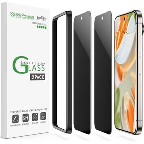 amFilm Designed for Google Pixel 9 / Pixel 9 Pro Privacy 6.3" Screen Protector, Ultrasonic Fingerprint Compatible, Easy Installation Frame, Anti Scratch, Bubbles Free, Case Friendly,2 Pack