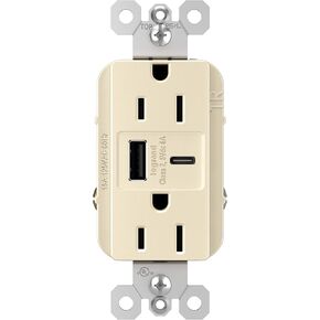 Legrand radiant R26USBAC6BK 15 Amp Tamper-Resistant Decorator Duplex Receptacle Outlet with Ultra Fast USB A/C 6.0A Charging Ports, Black (1 Count)