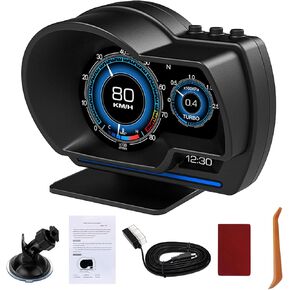 OBD2 Head Up Display for Car, HUD Speedometer for Car with OBD2 & GPS Digital Speedometer Dual System Car Speedometer MPH with Mileage, Water TEM, VLT, Mileage, Overspeed & Fatigue Driving Alarm, RPM