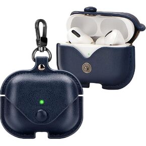 Leather Case for Airpods Pro with Keychain, Premium Leather Vintage Portable Shockproof Protective Cover for Apple AirPods Pro Charging Case 3rd Gen 2019