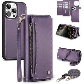 Wallet Case for iPhone 16 Pro with Card Holder/Crossbody Wallet/Strap,[RFID Blocking][Magnetic] PU Leather Shockproof Protective Cover iPhone 16 Pro Phone Case,6.1in,Black
