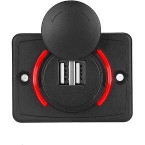 12v Car Dual USB Port, 3.1A Quick Charge Waterproof USB Charger Socket Outlet with LED Light for Car Boat Marine RV(Red)
