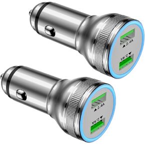 Car Charger,2Pack Mini 4.8A All Metal USB Car Charger Dual Port Fast Charge Car Charger Adapter Cigarette Lighter USB Charger for iPhone 15/14/13/12/11/X/8,iPad Air/Mini/Pro,Samsung Galaxy/Note,LG,GPS