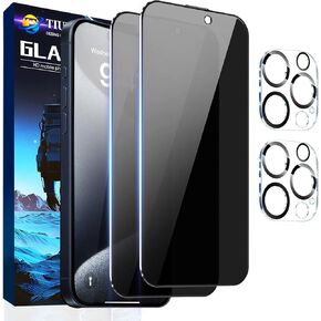 Privacy Screen Protector for iPhone 16 Pro Max, 2 Pack Private Tempered Glass Screen Protector with 2 Pack Tempered Glass Camera Lens Protector for iPhone 16 Pro Max[2+2]