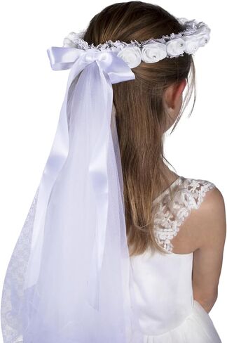 Needzo First Holy Communion Headpiece, White Veil Headband with Flower Accents, Elegant Hair Accessory for Church Ceremony, One Size Fits Most in Saudi Arabia