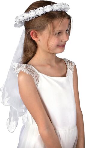 Needzo First Holy Communion Headpiece, White Veil Headband with Flower Accents, Elegant Hair Accessory for Church Ceremony, One Size Fits Most in Saudi Arabia