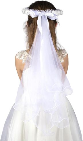 Needzo First Holy Communion Headpiece, White Veil Headband with Flower Accents, Elegant Hair Accessory for Church Ceremony, One Size Fits Most in Saudi Arabia