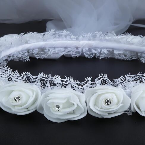 Needzo First Holy Communion Headpiece, White Veil Headband with Flower Accents, Elegant Hair Accessory for Church Ceremony, One Size Fits Most in Saudi Arabia