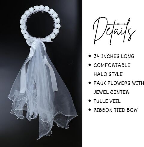 Needzo First Holy Communion Headpiece, White Veil Headband with Flower Accents, Elegant Hair Accessory for Church Ceremony, One Size Fits Most in Saudi Arabia