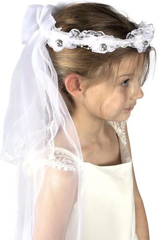 Needzo First Holy Communion Headpiece, White Veil Headband with Flower Accents, Elegant Hair Accessory for Church Ceremony, One Size Fits Most in Saudi Arabia