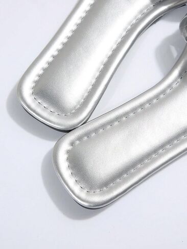 OYOANGLE Women's Glamorous Metallic Multi Strap Slide Sandals Open Toe Flat Sandals Square Toe Slippers in Saudi Arabia